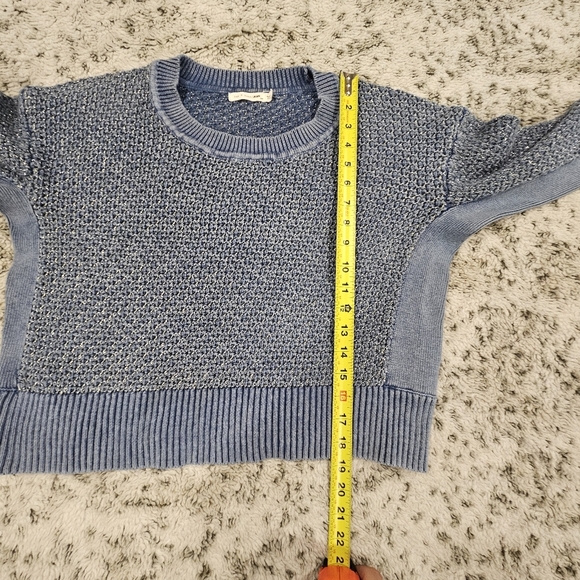Rag & Bone Kyra Crew Metallic Pullover Sweater Blue SZ S Crop Chunky Loose Knit - Picture 7 of 10